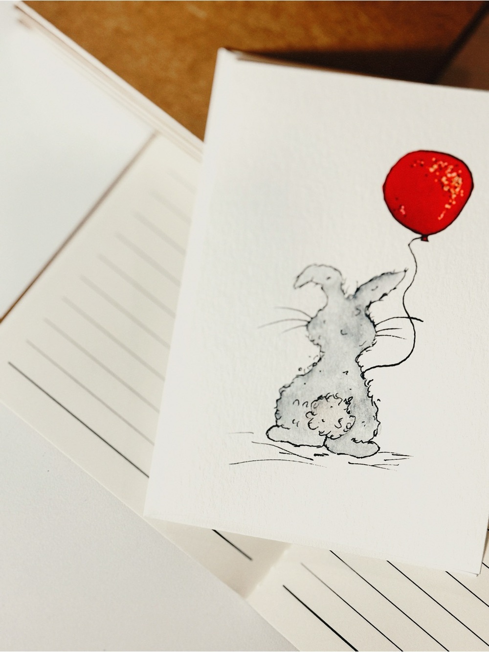 Red Balloon Bunny - Watercolor - Greetings Cards